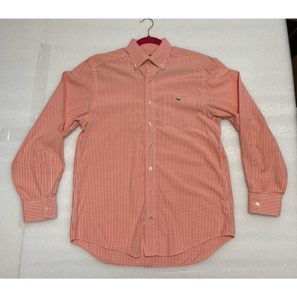 Vineyard Vines Shirt Classic Fit Tucker Orange Gingham Check Size Mens Medium
